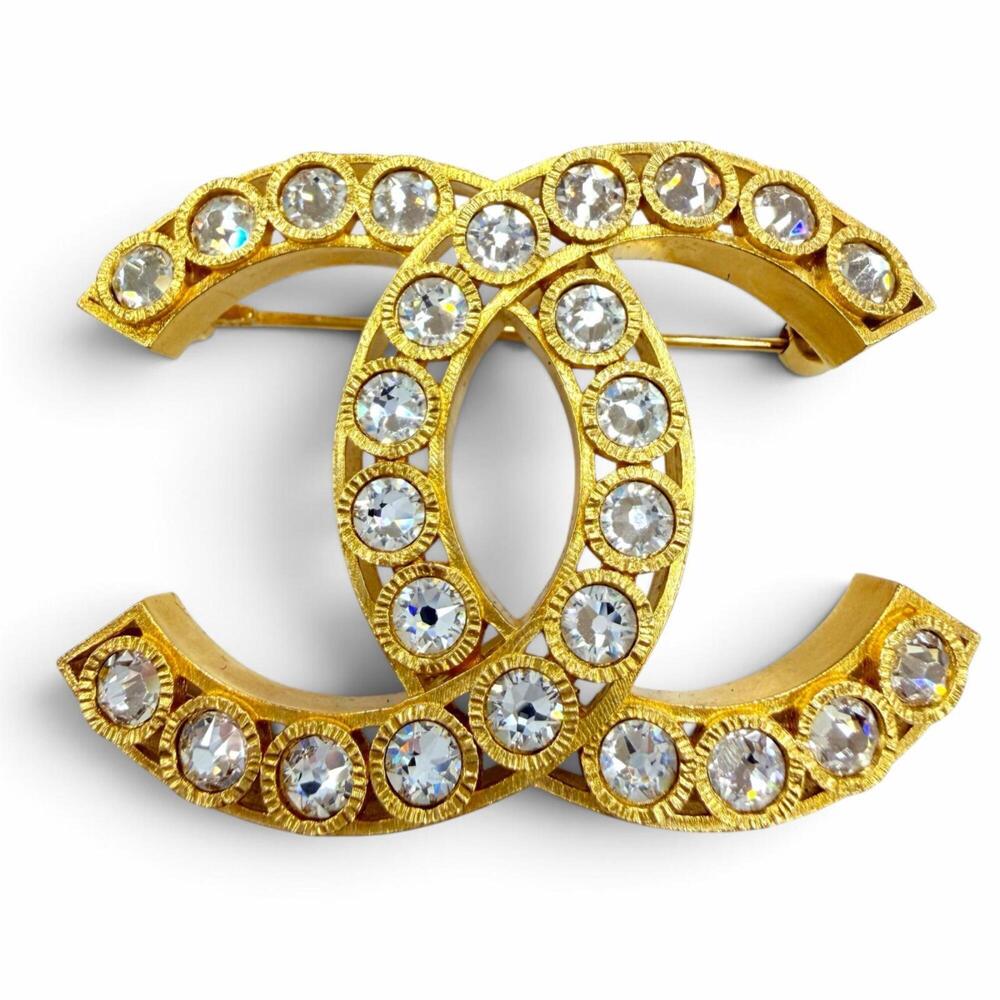 CHANEL Gold Logo Brooch